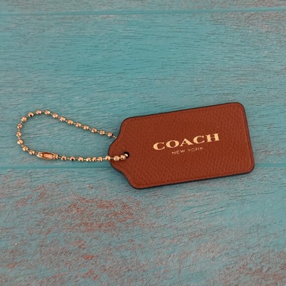 Coach New York Brown Leather Logo Bag Charm Tag - Picture 1 of 2